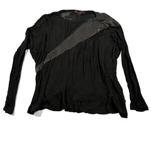 Womens Alice + Olivia Air Black Long Sleeve Lamb Leather Blouse Top Y2K Sz XL